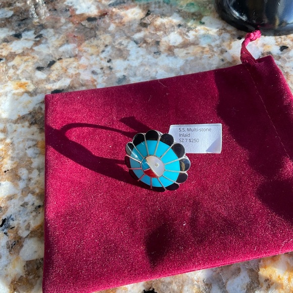 Turquoise 🌠ZUNI🌠 Floral Inlay Ring - Picture 2 of 6